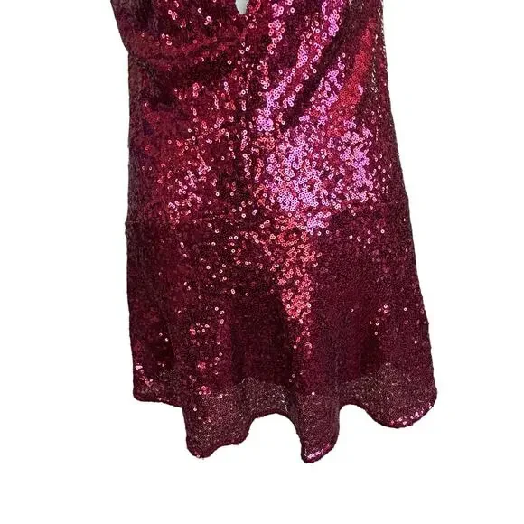 Free People Halter Dress XS Red Sequin Liquid Shine Mini NYE Holiday Party Glam - Picture 7 of 15